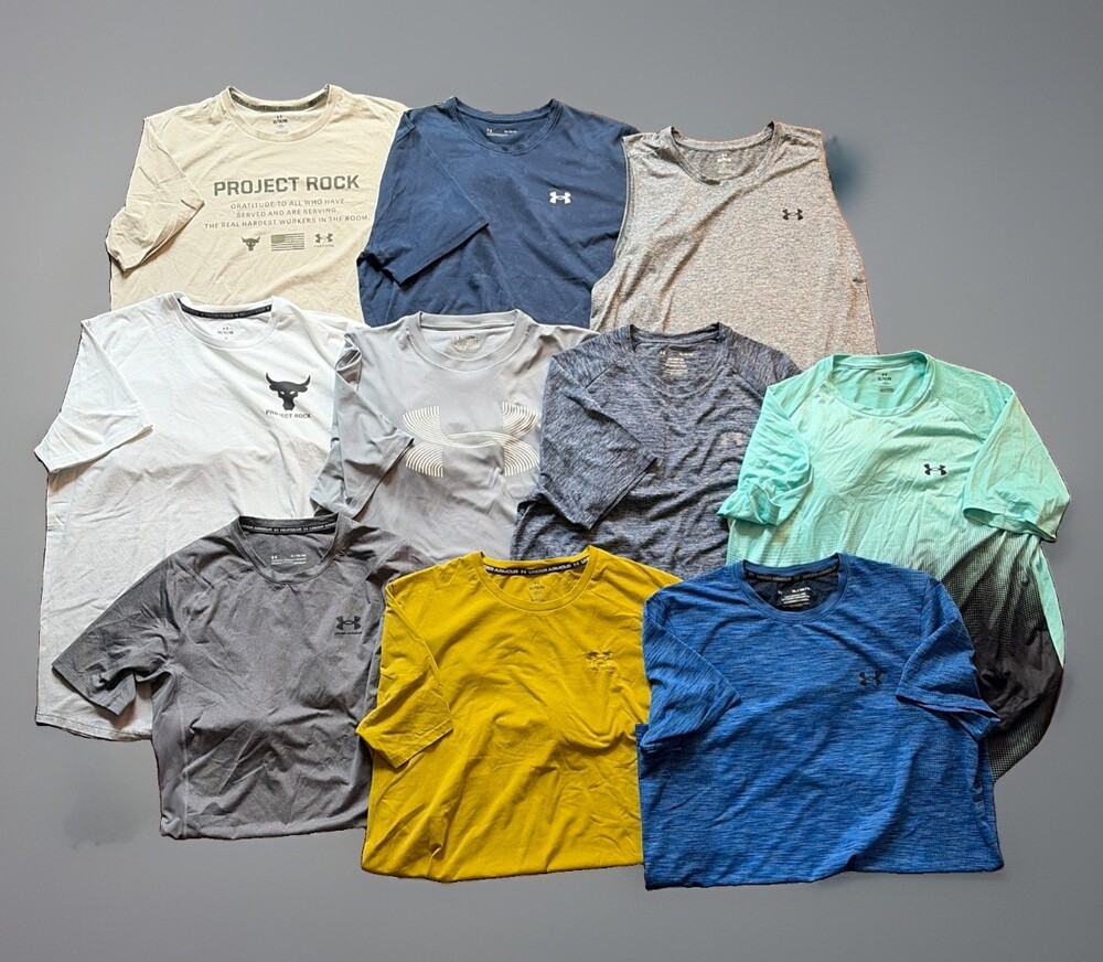 LOT Of 10 Under Armour The Tech Tee T Shirt Polyester Tees Workout Men’s XL 2nd